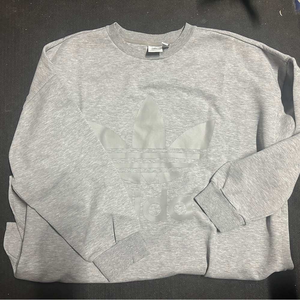 Adidas Gray Crewneck Sweater with Ribbed Cuffs
